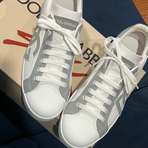 Dolce Gabbana White and Gray Sneakers Sleek Design